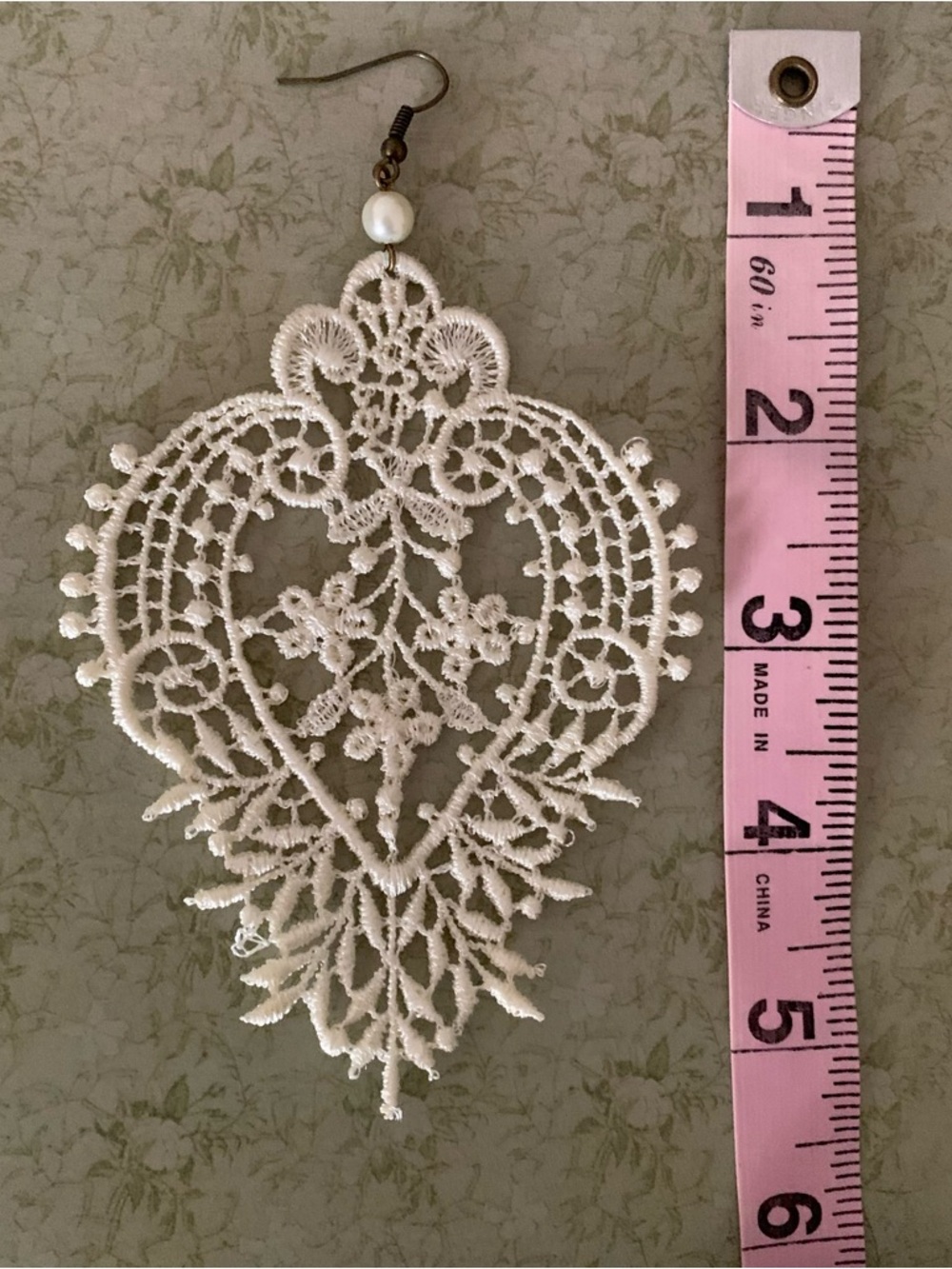 Ivory Lace Drop Earrings with Pearl Accent - Picture 3 of 4